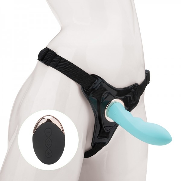 Страпон с вибрацией "Strap-On Harness" на дистанционном управлении, мятный 