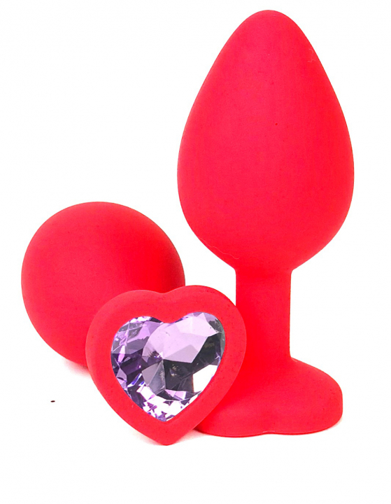 Пробка с сиреневым кристаллом "Vandersex Heart" красная, M 